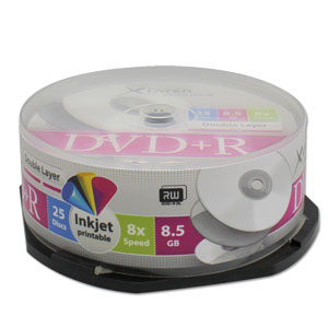 XLayer Double-Layer DVD <b>+R, Full-Printable</b> 8,5 GB-16x-240 Min-<b>25er CakeBox</b> XLayer Double-Layer DVD <b>+R, Full-Printable</b> 8,5 GB-16x-240 Min-<b>25er CakeBox</b>