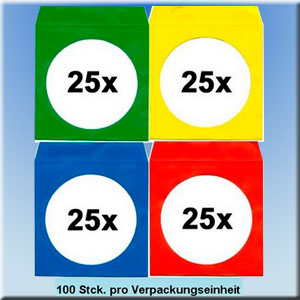 Farbige Papierhüllen für 12 cm CD-R/DVD <b>100 Stck.</b> - in vier Farben